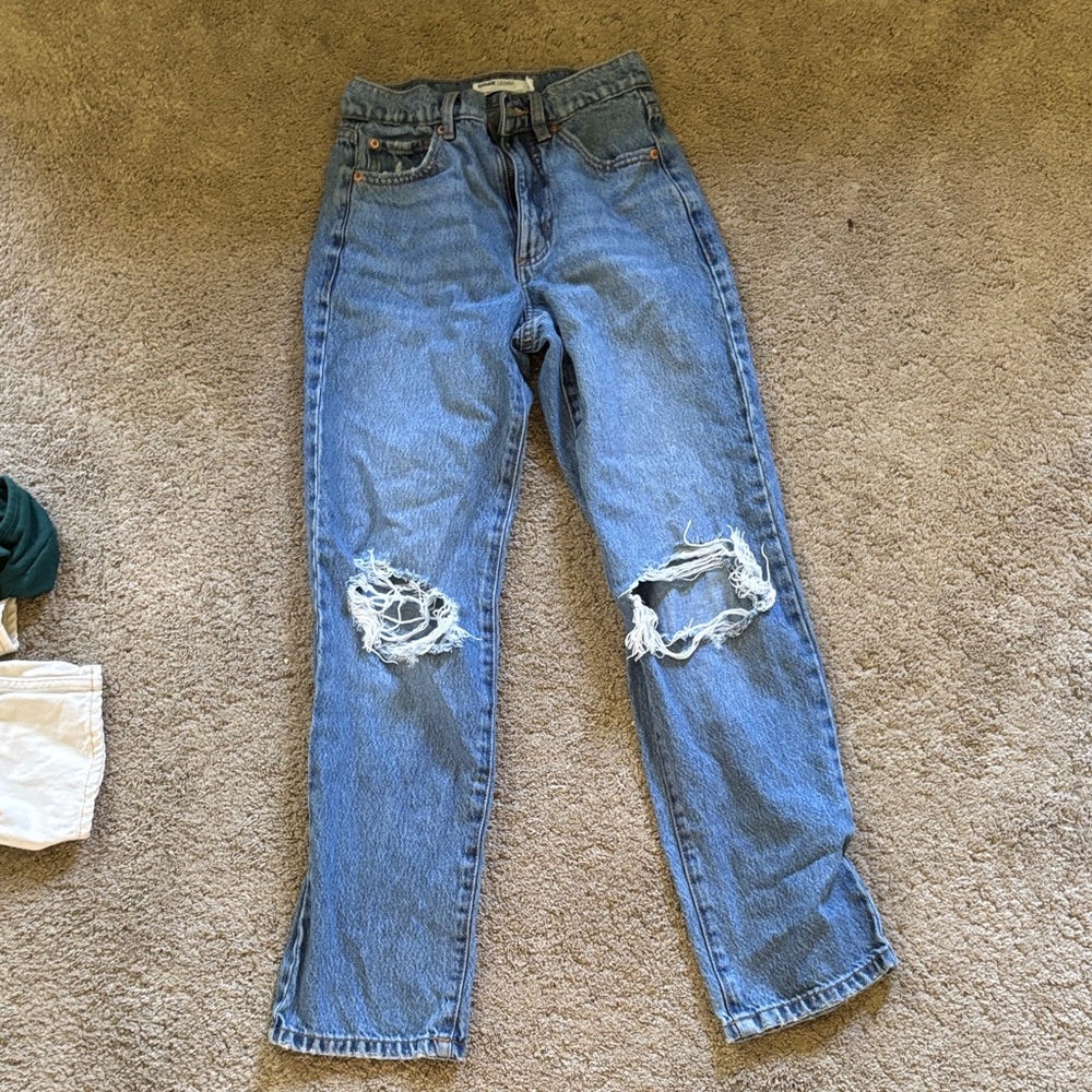 Garage Classic Blue Ripped Straight Leg Jeans